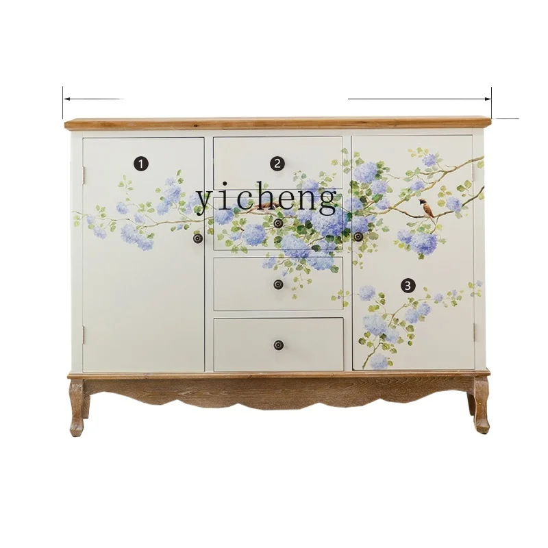 

ZC Chinese Painted Chest of Drawers Pine Entrance Cabinet Sideboard Cabinet Living Room Locker