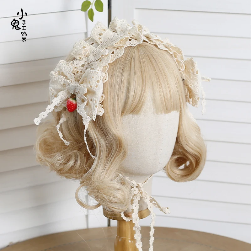 

Original Handmade Color Cla Lolita Strawberry Headband Lace Headgear KC Lolita Bow Pair Headbands