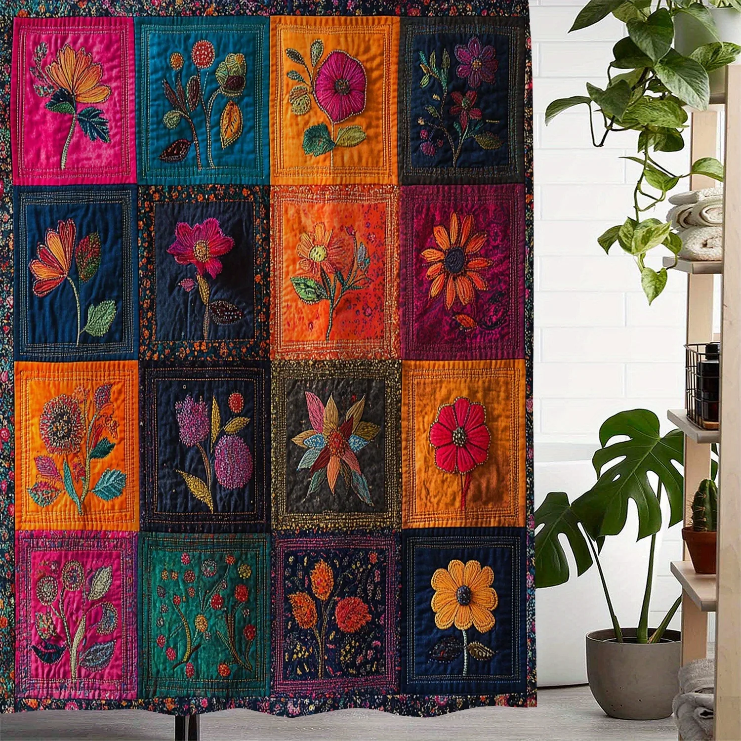 

Простые сшитые цветы занавеска для душа моющаяся грязеотталкивающая насадка для душа водонепроницаемая полиэстеровая занавеска для ванны для домашнего декора