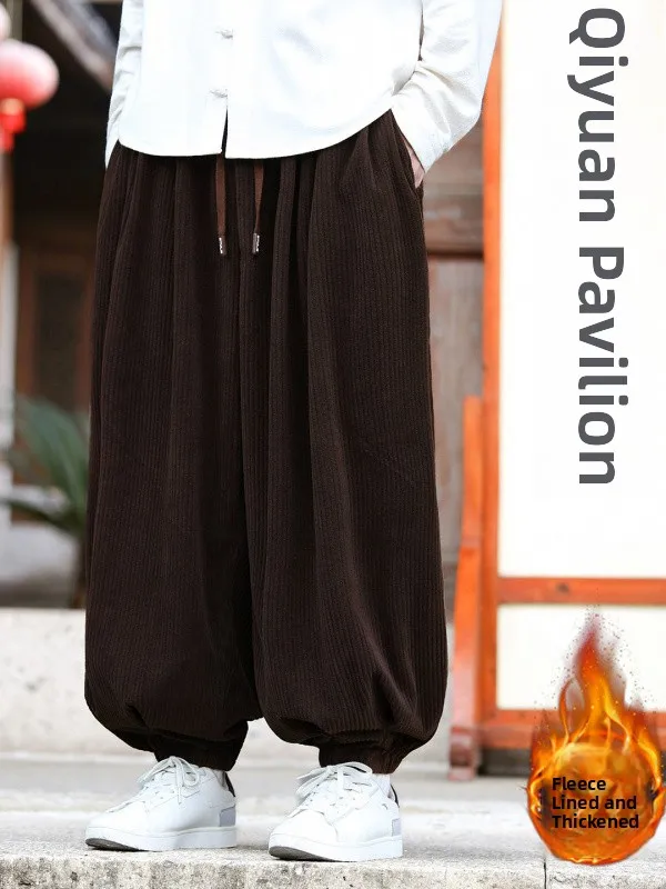 

Мужские вельветовые брюки-фонарики Thiened, осенне-зимние спортивные брюки свободного кроя для полных мужчин, длинные брюки-харланы