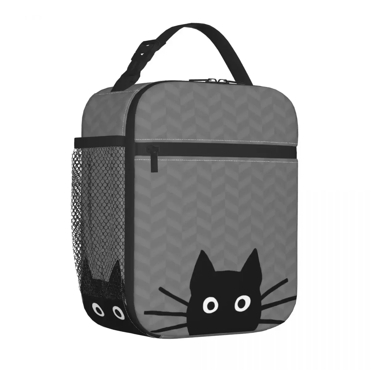 

Black Cat Face Thermal Insulated Lunch Bag for School Reusable Bento Box Cooler Thermal Lunch Box