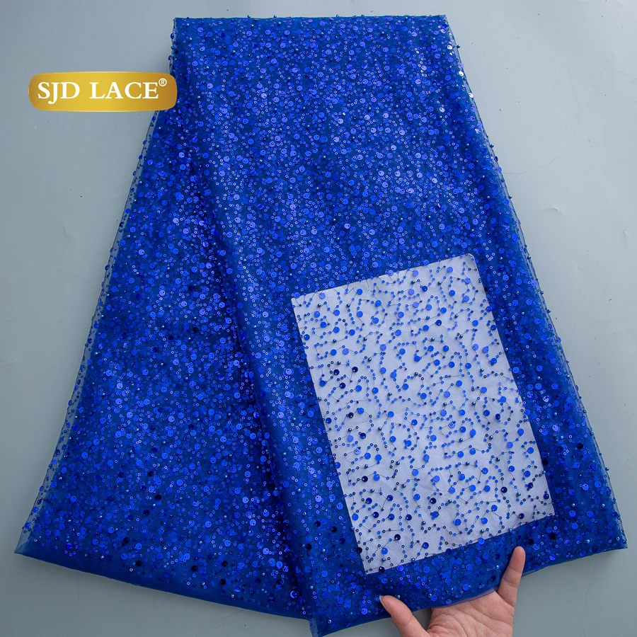 

SJD LACE African Nigerian Mesh Beaded Lace Fabric 5Yards 2025 High Quality French Sequins Net Lace for Sewing Women Dresses 3490