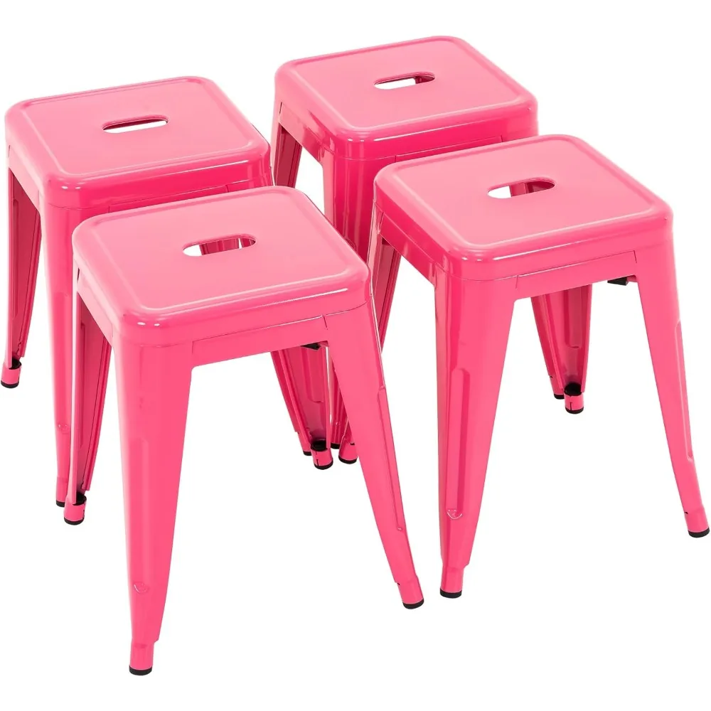 

18 Inch Industrial Metal Stools Set of 4, Stackable Classroom Stools, Backless Metal Dining Chairs for Indoor Outdoor, Kitchen