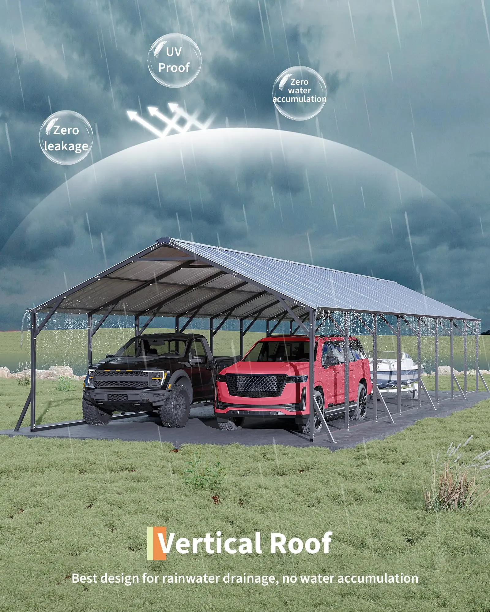 20x40x12 Enclosed Metal Carport - Heavy-Duty Steel Frame, Vertical Roof, All-Weather Car Canopy for Multiple Vehicles, Pickup Trucks, Boats & Tractors
