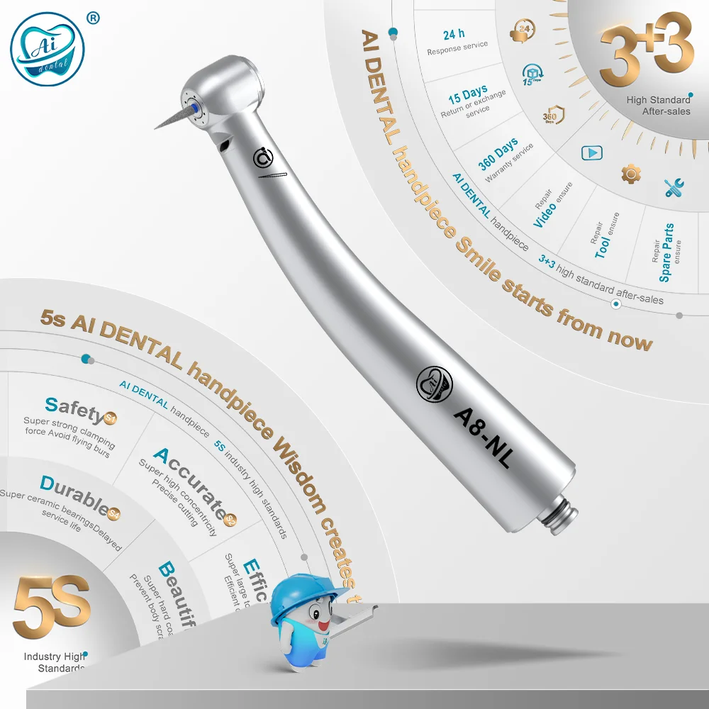 

AI Den tal AiKO Series A8-NL Den tal Air Turbine High Speed Handpiece Optic Mini Head N-Coupler Inner Water Spray Dentist Suppli