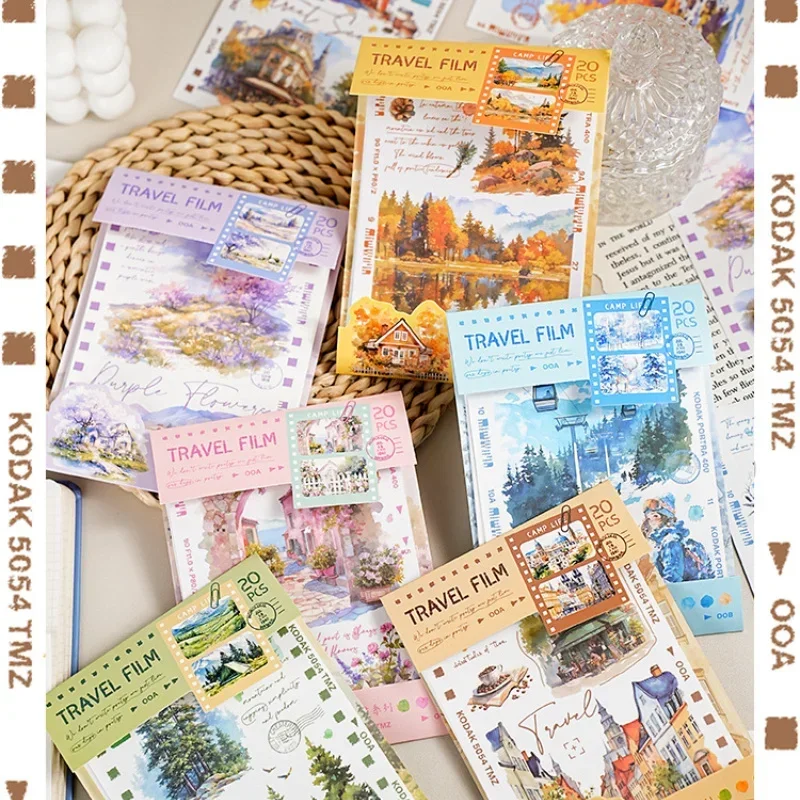 20 листов/упаковка, дорожная пленка INS, стиль, ландшафтный дизайн, альбом для скрапбукинга, мусорный журнал, материал, декоративный коллаж, васи/крафт-бумага, наклейки