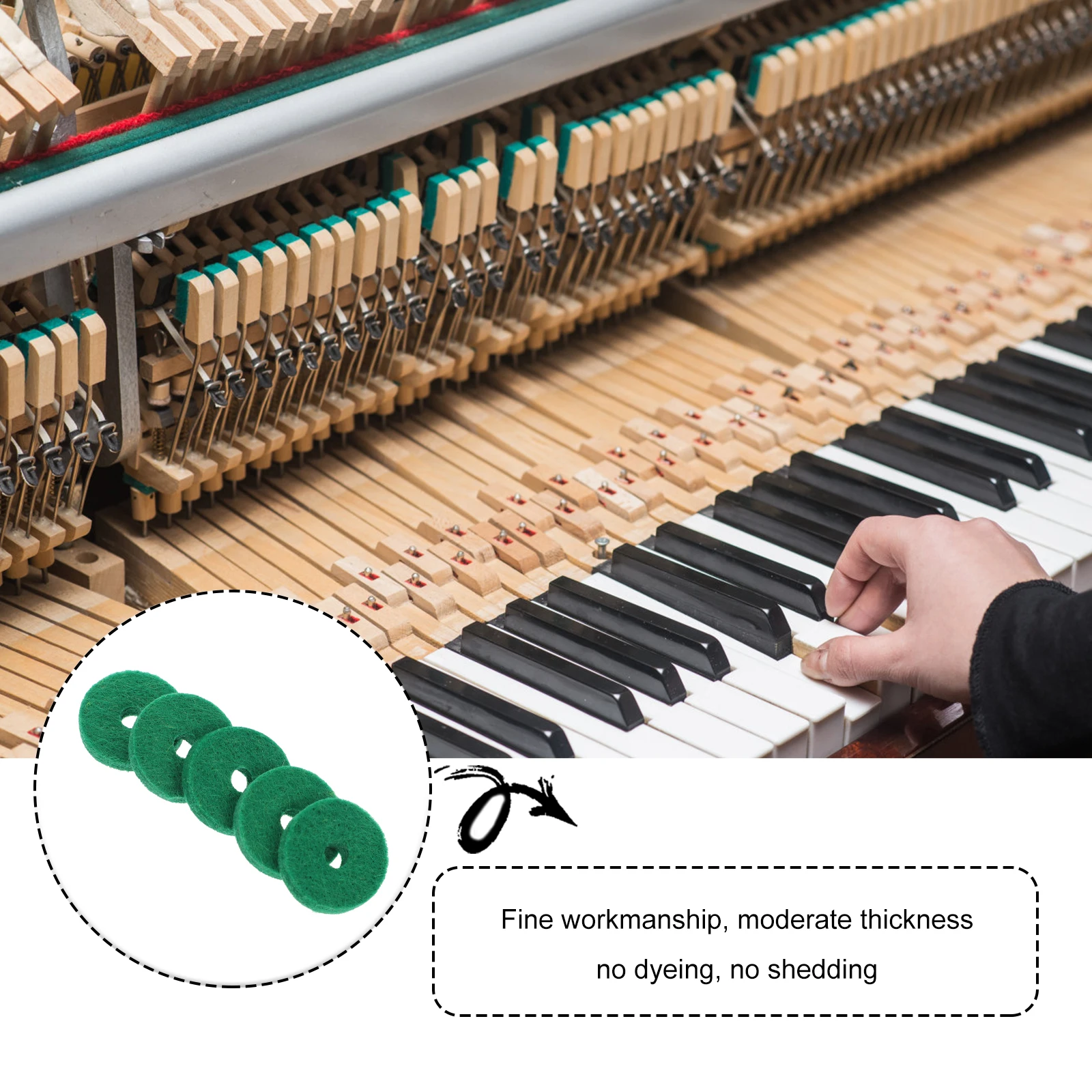 

90pcs Piano Repair Tools Wool Washers Green Keyboard Leveling Regulating Accessories Compatible with Most Drum Sets Circular