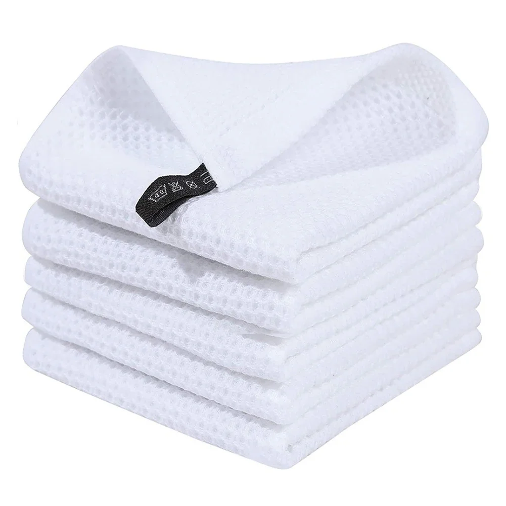 Absorbent Cotton Kitchen Towels and Dishcloths Featuring Hanging Loop and Waffle Weave for Convenient Storage and Use