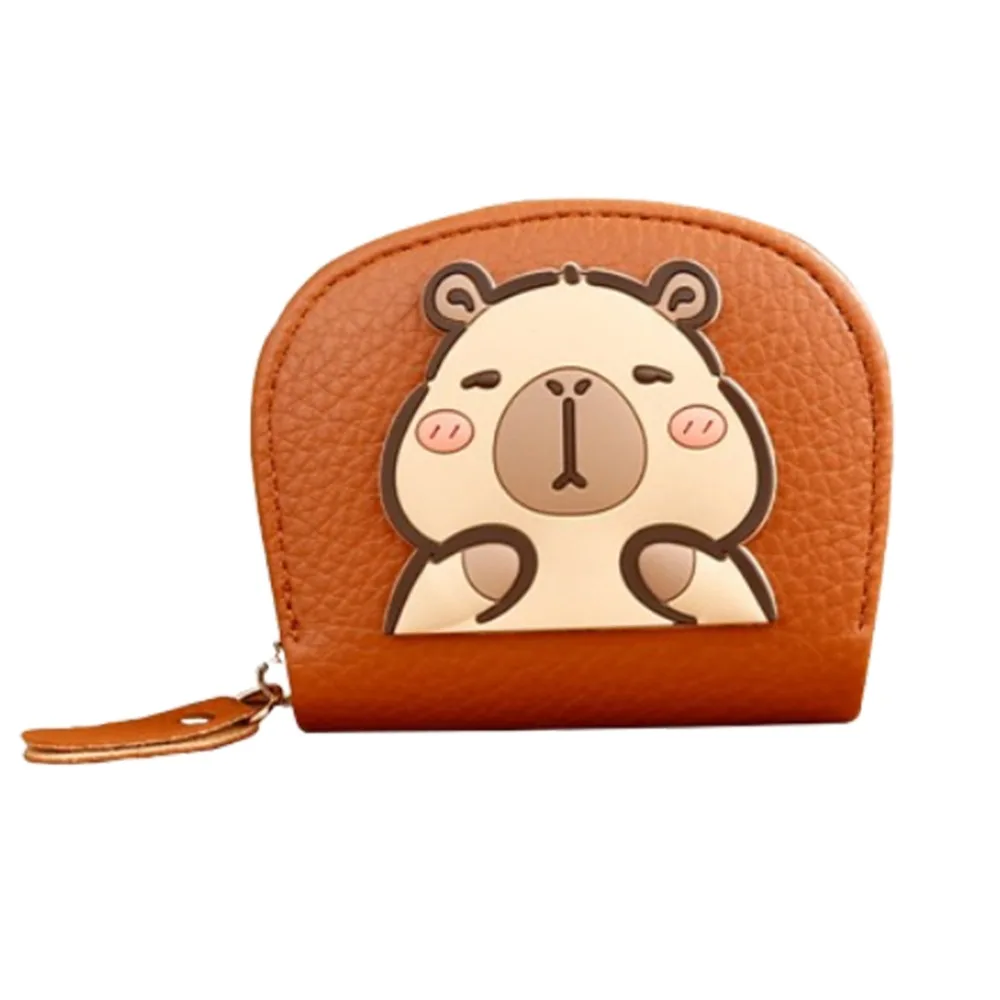 فريد كابيبارا حامل بطاقة متعددة فتحة بطاقة بولي Leather الجلود الكرتون كابيبارا حافظة للبطاقات سستة سعة كبيرة المرأة المحفظة الأعمال