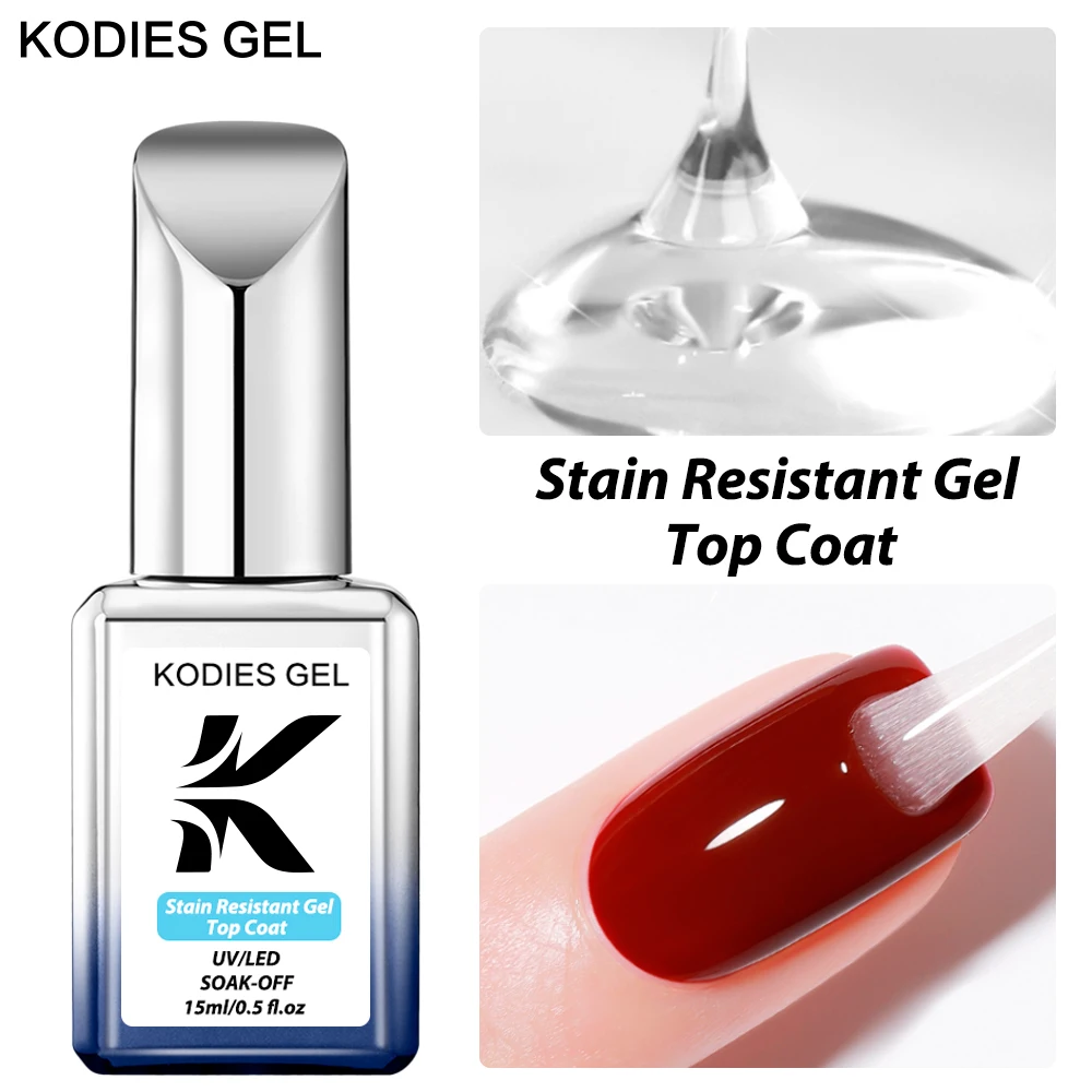 KODIES GEL Super Shine Top Coat UV Gel Nail Polish 15ML Stain/Oil Resistant Top Coat No Wipe Rubber Base for Manicure Nails Art