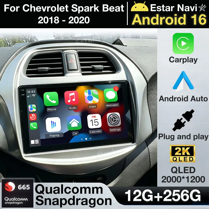 Radio para Auto con Android 16 para Chevrolet Spark Beat 2018 2019 2020, Reproductor Multimedia de Video, Carplay, Android Auto, Navegación, DSP, Estéreo