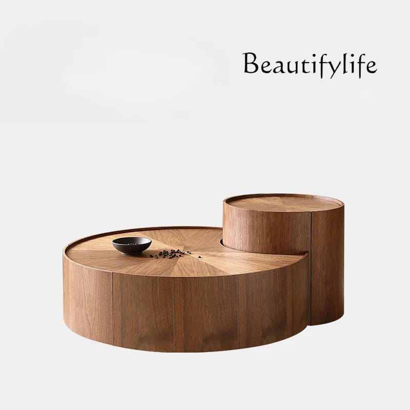 

Solid Wood Coffee Table Living Room Home French Entry Lux round High-Grade Minimalist Creative Retro Modern