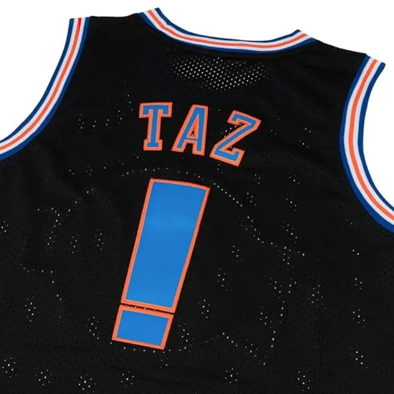 فيلم سبيس جام # ! TAZ تأثيري لحن فرقة الأرنب كرة السلة جيرسي قمصان الهالوين للحزب أبيض / أسود S-3XL