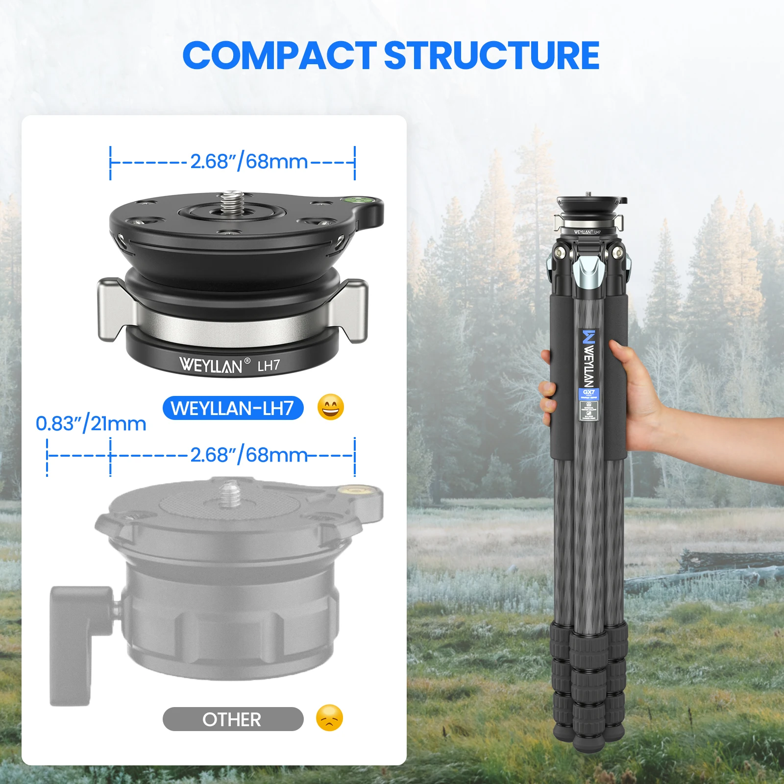 Weyık LH7 Base de nivelación de trípode perilla giratoria LH6 mejorada Base de cabeza de trípode ajuste Horizontal para cámara DSLR Canon Nikon Sony