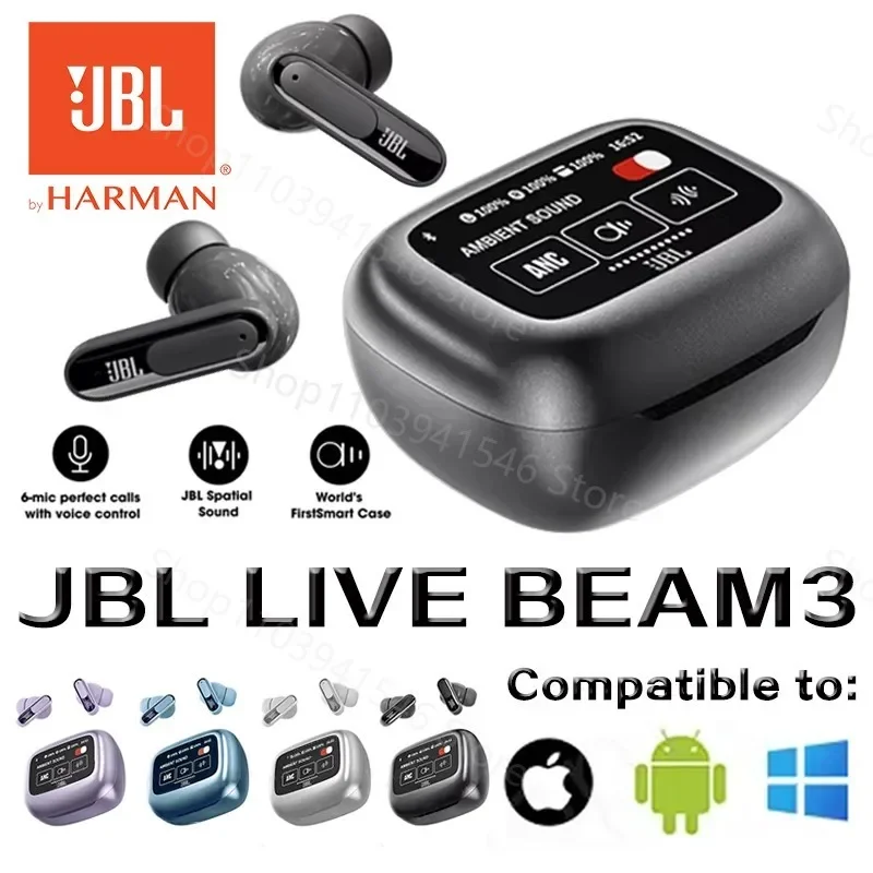 Écouteurs intra-auriculaires sans fil JBL Live Beam 3 avec suppression du bruit, 6 microphones pour une communication parfaite, étanchéité IP55