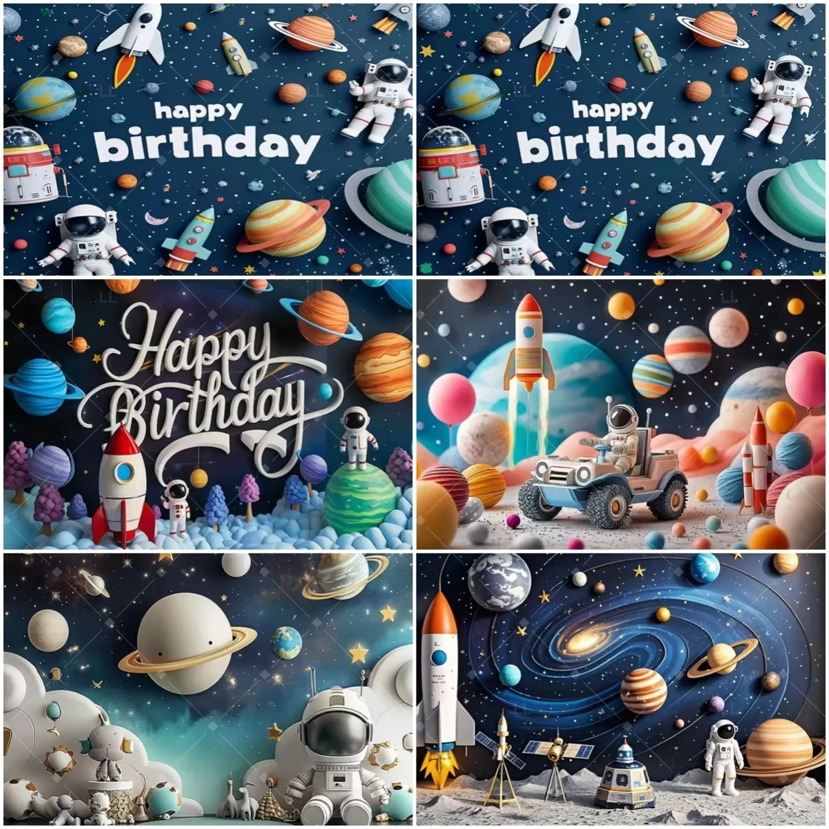 

Cartoon Astronaut Space Backdrop Supplies Planet Rocket Decor Background Kid Birthday Party Baby Shower Banner Photo Prop Studio