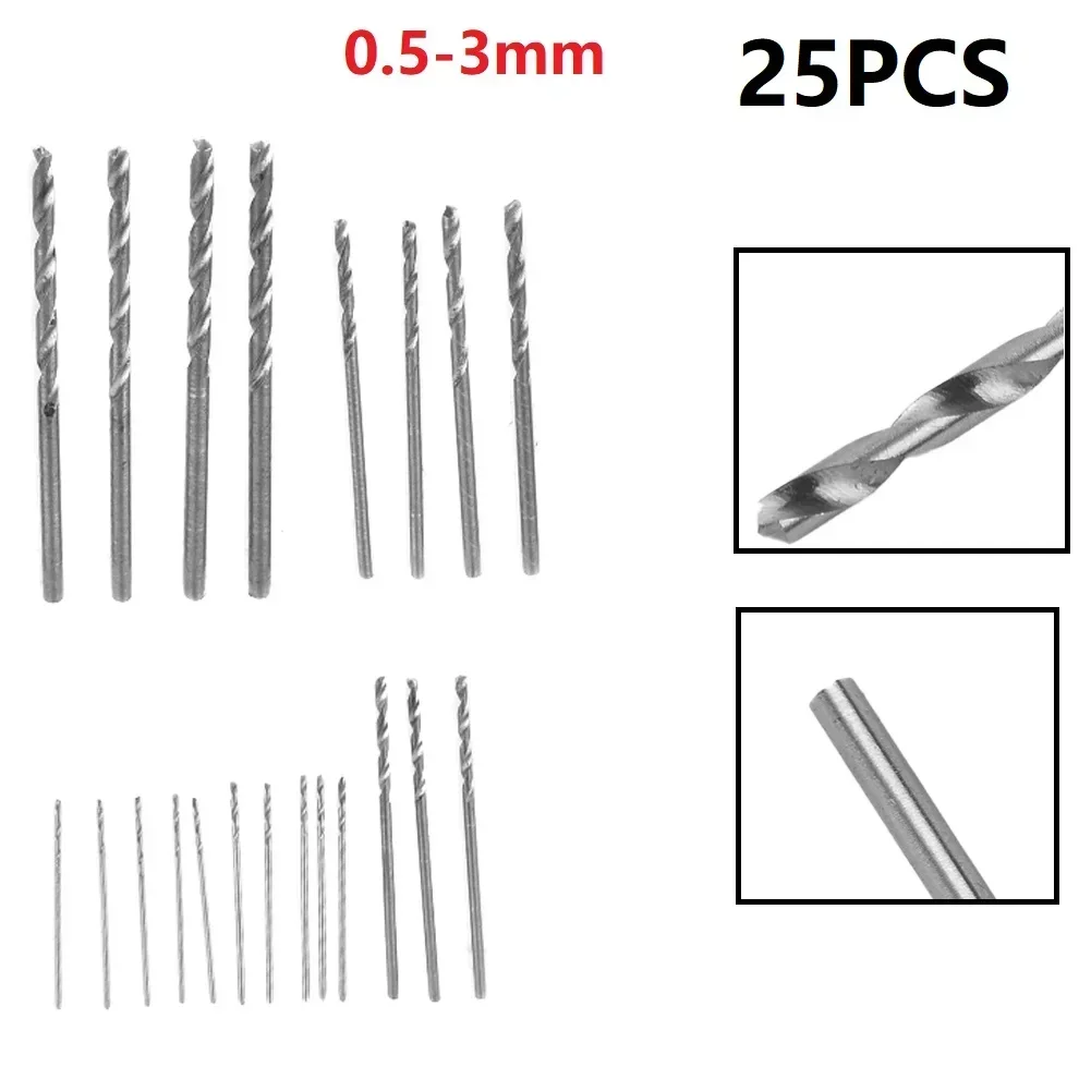 

25Pcs Hss Small Drill Bit Set Mini Precision 0.5-3mm Drill Bits For Pcb Crafts Jewelry Making Hand Tool Accessories