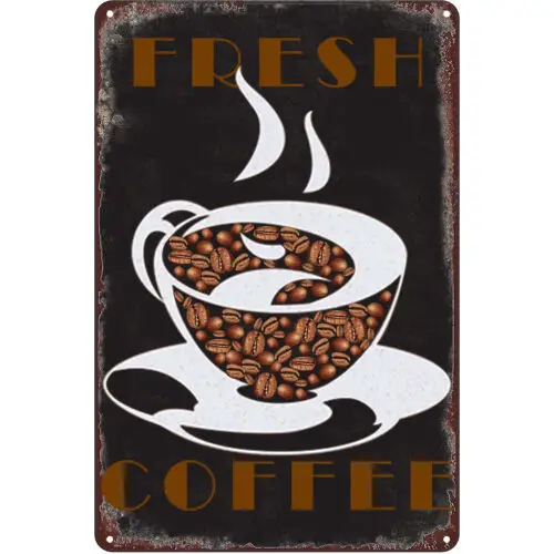 Fresh Brewed Coffee Served Here Retro Vintage Decor Metal Tin Signs 12X8Inches