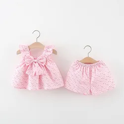 2/piece set of summer new baby girl suspender shorts set girl's colorful small heart printed bow small flying sleeve suspender