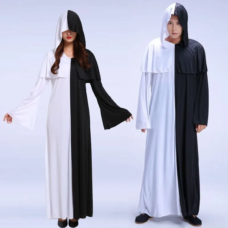 زي الهالوين للسيدات البالغات التأثيري الطاوية الكسول شبح رداء طويل بلا وأبيض غير عادي ملابس تشينغ ديناس الشبح