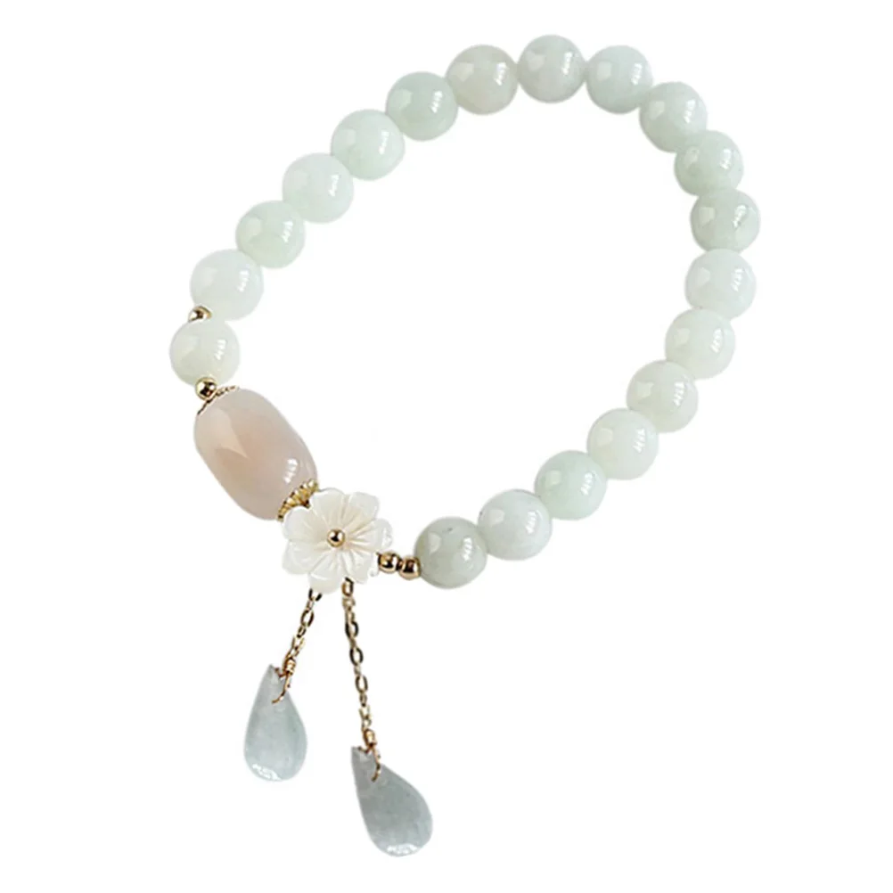 

Jade Bead Bracelet For Women Gemstone Stone Elastic Hand Jewelry Rust Resistant Smooth Polished Protection Chain Wrist