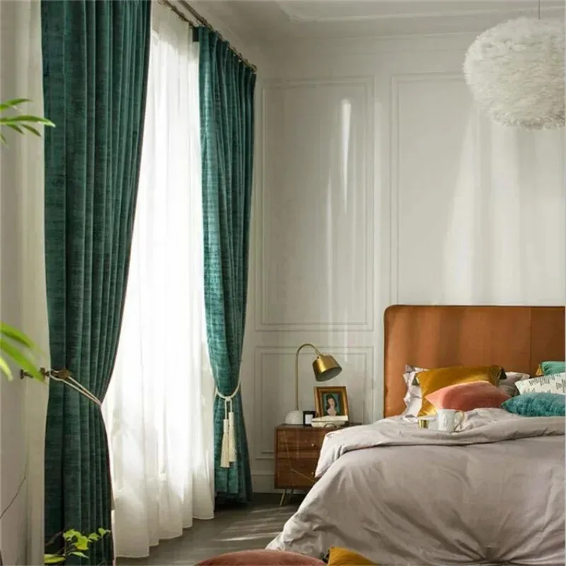 

Modern Solid Color Velvet Luxury Curtains for Living Room Bedroom Simple Pattern Blackout White Tulle Custom Window Decoration
