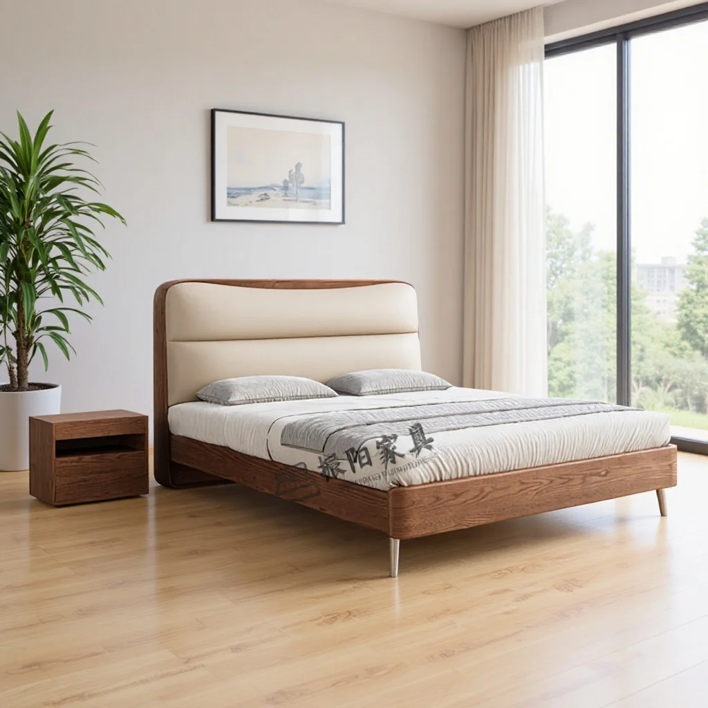 Leather soft bag bed antique single bed 1.8 modern simple double bed 1.5 meters large  pure solid wood