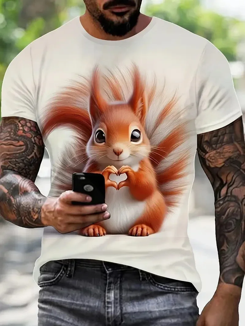 White funny men's T-shirt cartoon 3D printing summer casual short sleeved pullover fashionable T-shirt outdoor men's clothing