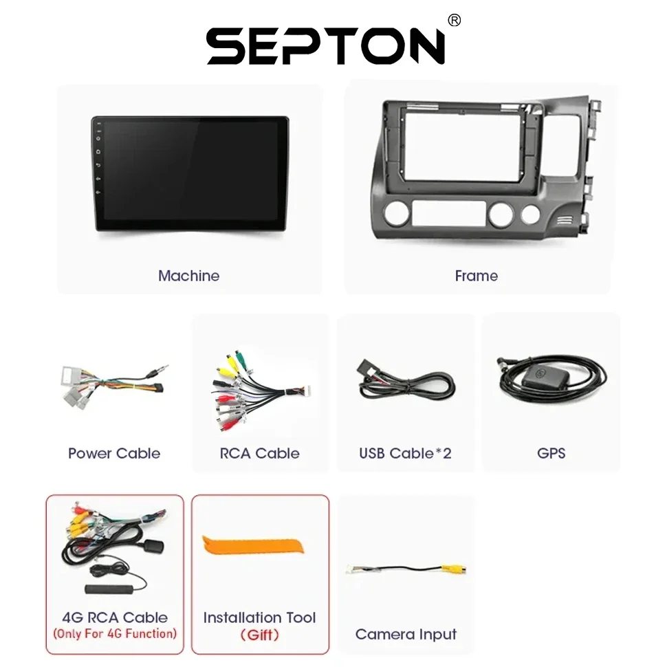 SEPTON Android Car Radio for Honda Civic 8 2005-2012 10inch CarPlay Multimedia Video Player Navigation Stereo GPS 2Din Head Unit