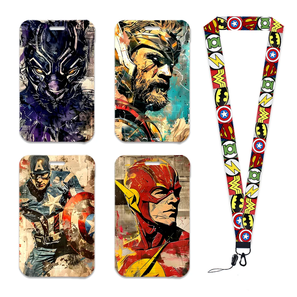 Marvel Movie Characters Super Heroes ABS Card Cover Student Campus Hanging Neck Bag Card Holder Lanyard ID Card Holders Keychain