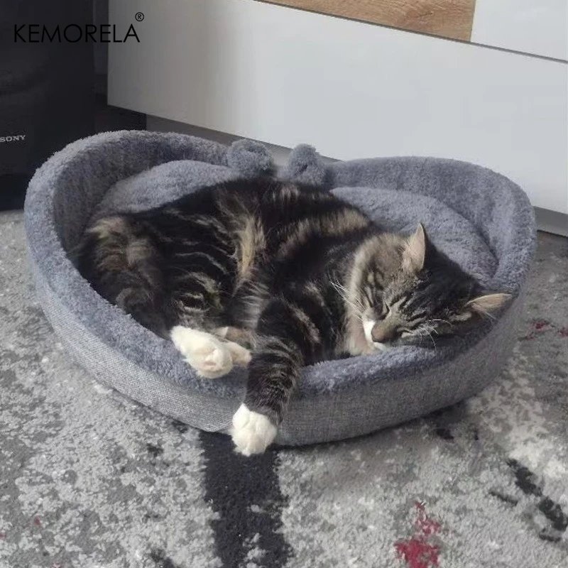 Super süßes, herzförmiges Katzennest, Haustierbett aus bequemem und weichem Stoff mit dicker Samtfüllung, das perfekte Geschenk für Katzen. – Detail 10