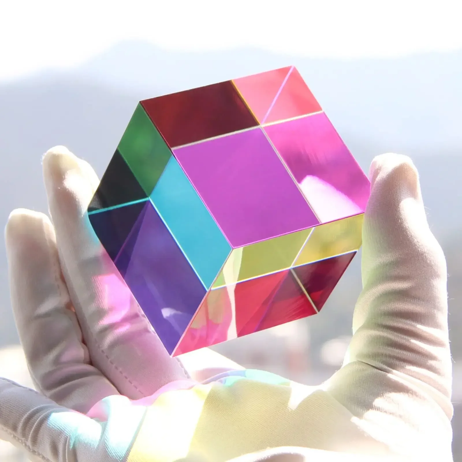 1pcs Science Magic Prism Cube 25 30 40 50 60 mm Hexahedral Crystal Magic Cmy Cube 3D Color Cube Prism For Photography