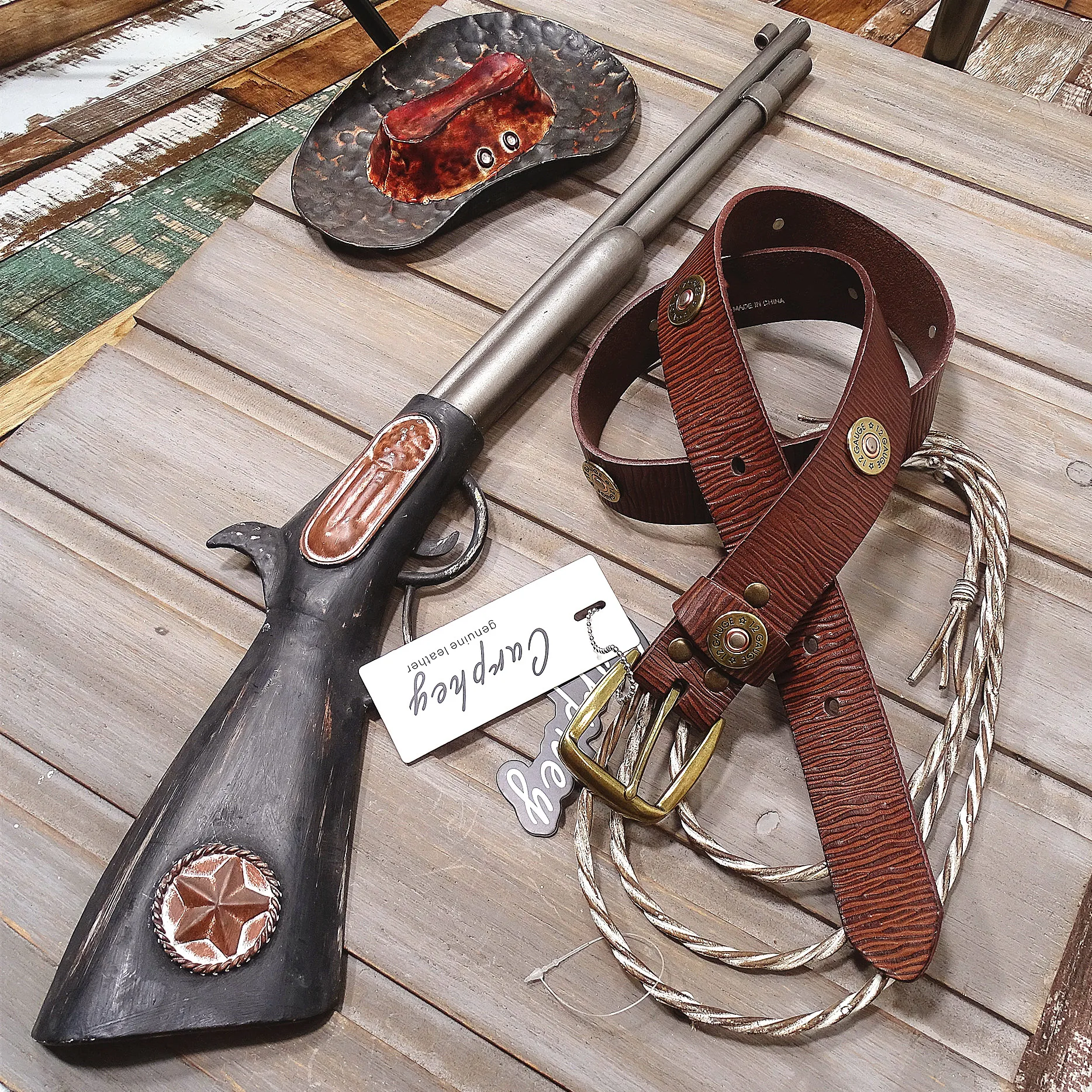Antique American Style Belt And Leather Jacket Gunshot Embellished Top Layer Cowhide Leather Fashionable Accessory for Men