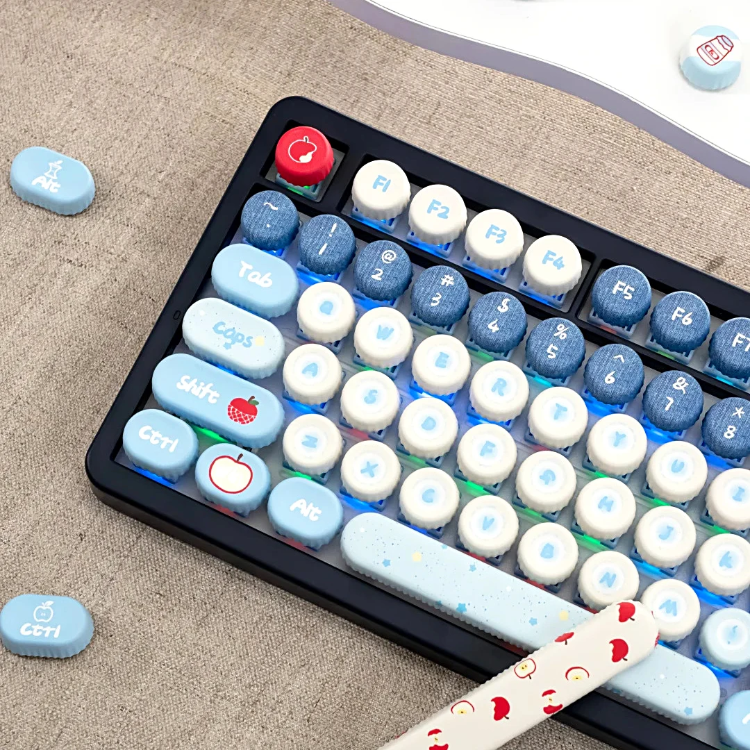 

Sea Salt Apple Keycap Fresh Blue and White Cute Round Milk Cap Shape PBT Keycaps Thermal Sublimation Mechanical Keyboard Caps