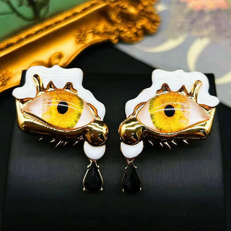 Vintage Exaggeration Devil's Eye Stud Necklace Earring Ring For Women's Demon Eyes Girl Jewelry Accessories Gift Deluxe