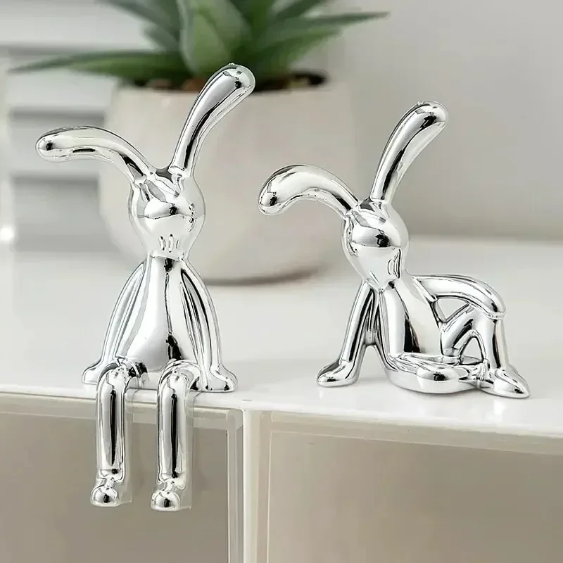 1Pc NEW Long-eared Rabbit Cartoon Animal Ornaments Silver Cute Car Interior Center Console Decoration Personality Accessories