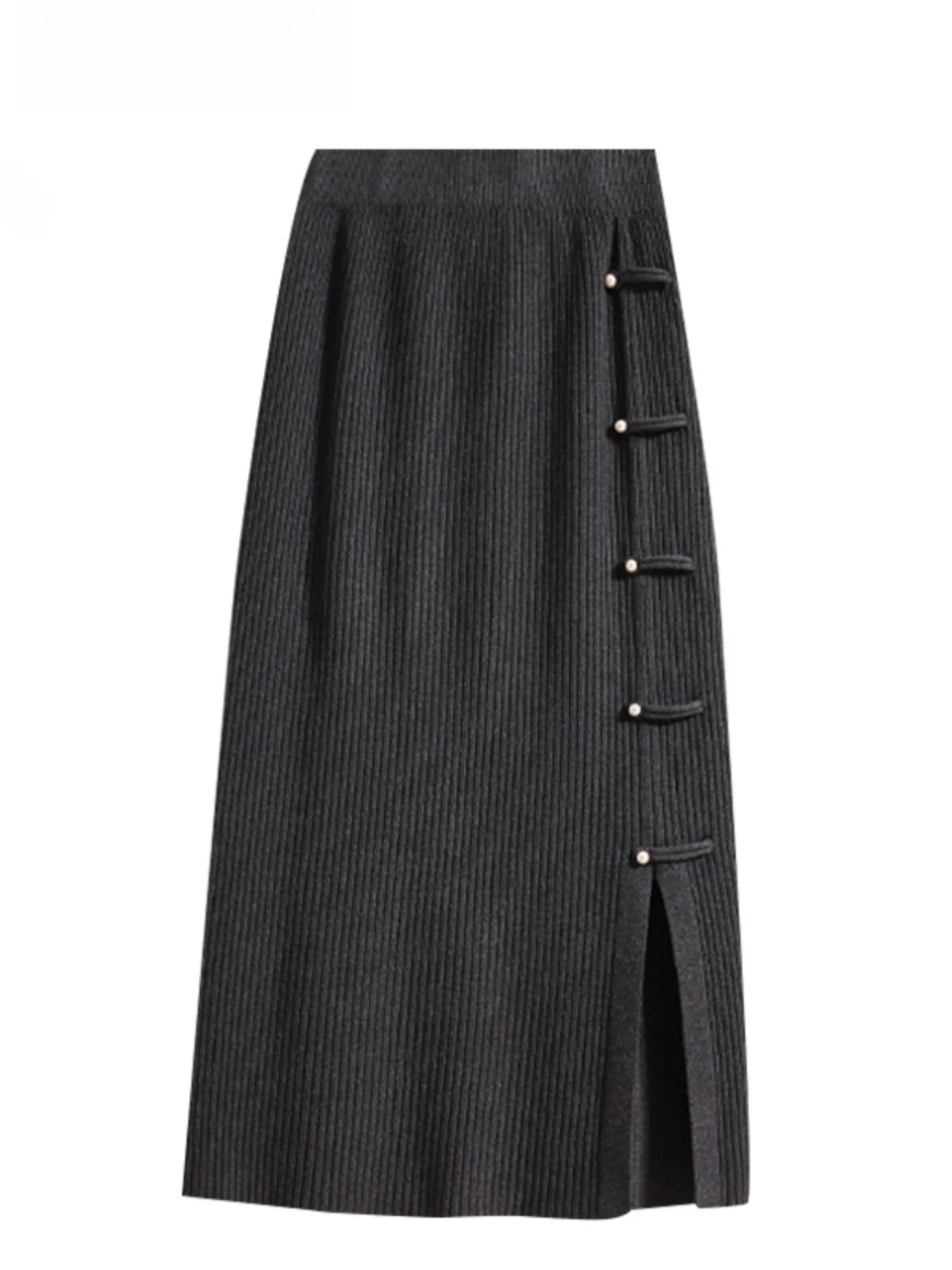 

plus Size Knitted A-Line Skirt with Slit for Women Spring New Sle Casual High Waist Mid-Length Vintage f-length Skirt