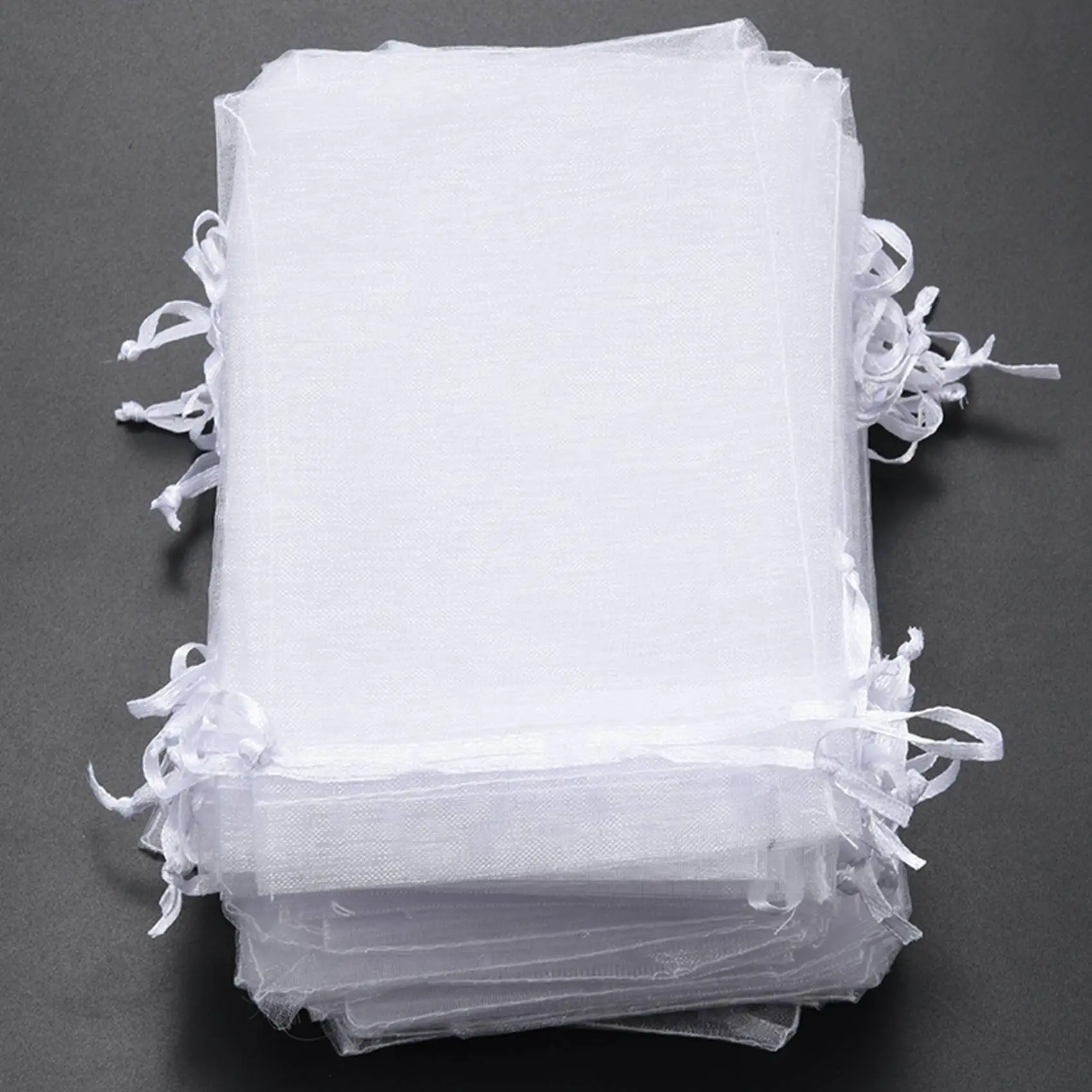 HHTL 50 قطعة 4 × 6 بوصة حقائب هدايا من الأورجانزا برباط حقائب مجوهرات لحفلات الزفاف (أبيض) #5