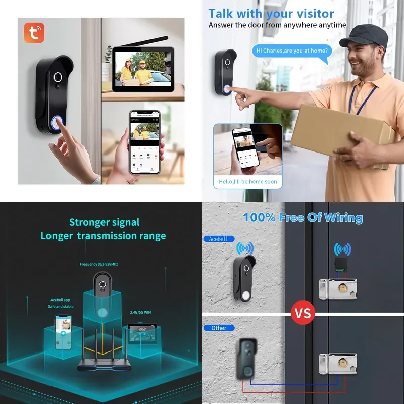 1080P Wireless Home Security Visual Door Bell Camera Waterproof IP65 Door Phone Smart Wifi Video Doorbell