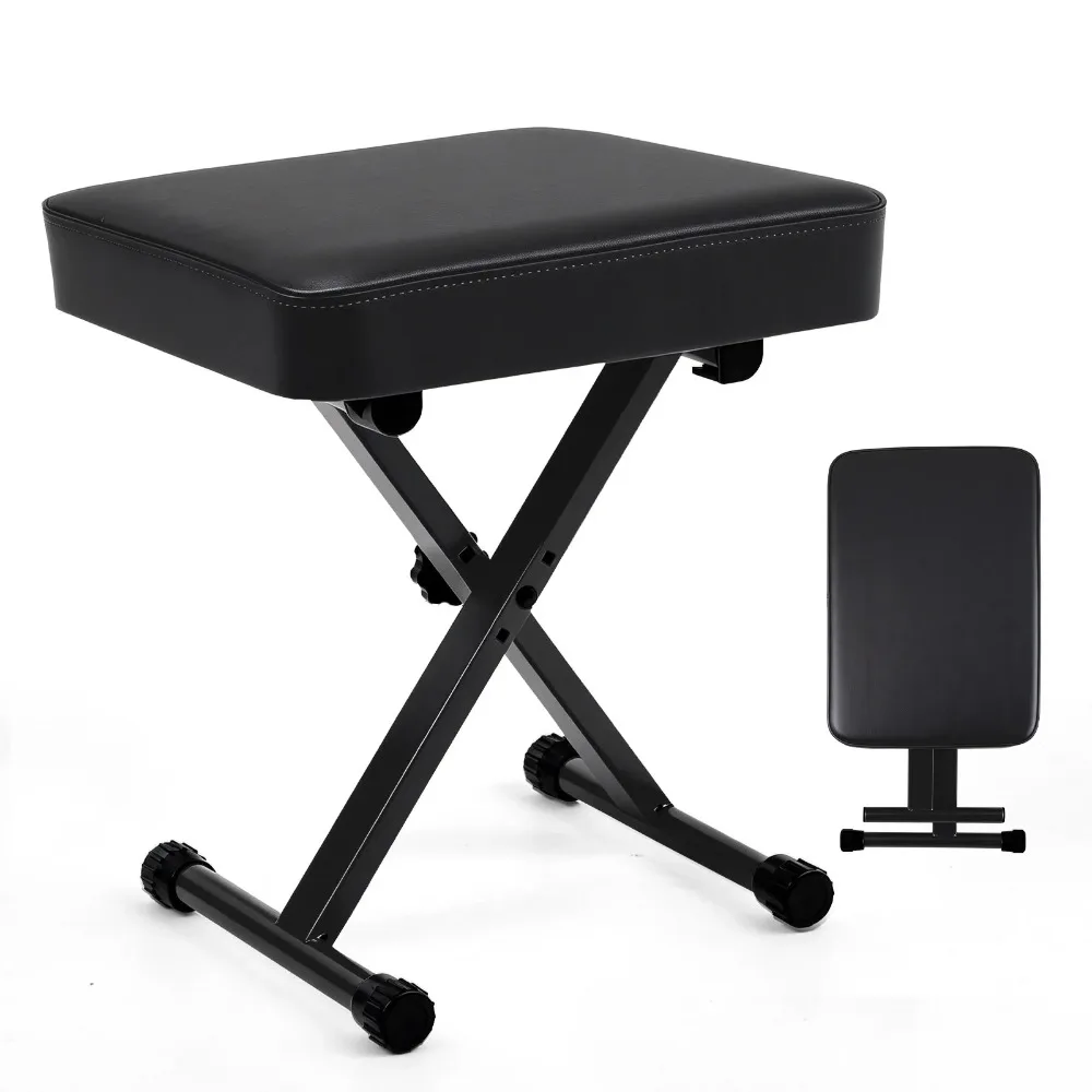 X-Shaped Folding Chair Adjustable Height Padded Stool Metal Collapsible Seat High Density Sponge Piano Guitar Chair for Home