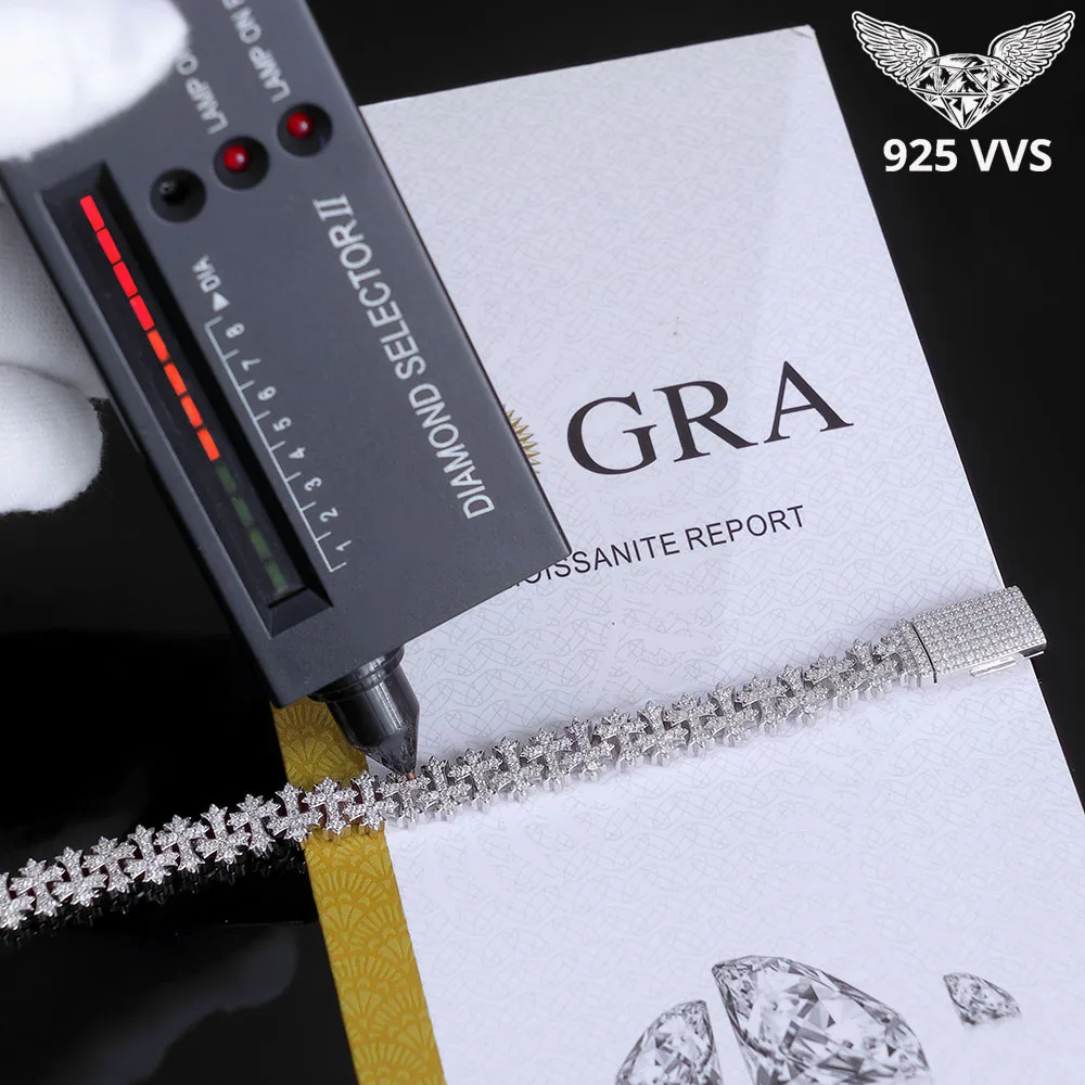 

8 мм VVS муассанит крест кубинская цепочка хип-хоп ювелирные изделия 925 серебро VVS для мужчин и женщин браслет с крестом в виде снежинки