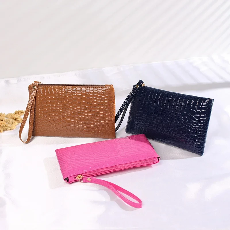 Portefeuille crocodile pour femme, porte-monnaie, petit sac de poignet, haute qualité, PU, fermeture à glissière, monochromatique, couleurs de bonbons, nouvelle mode