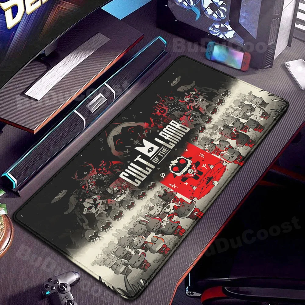 Anime Rubber Table Mat Cult of the Lamb Large Mouse Pad 900x400mm Computer Extended Gaming Accessories Lock Edge Tapis De Souris