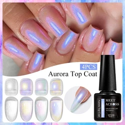 MEET ACROSS 4Pcs/Set Aurora Top Coat Gel Sparking Aurora Nail Art Gel Varnish Semi Permanent UV Gel Function Top Coat Manicure