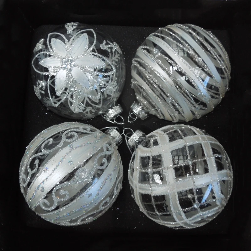 Free Shipping 8pcs/pack Diameter=8cm Transparent Different Design Glass Pendant Home Decoration Christmas Tree Hanging Globe