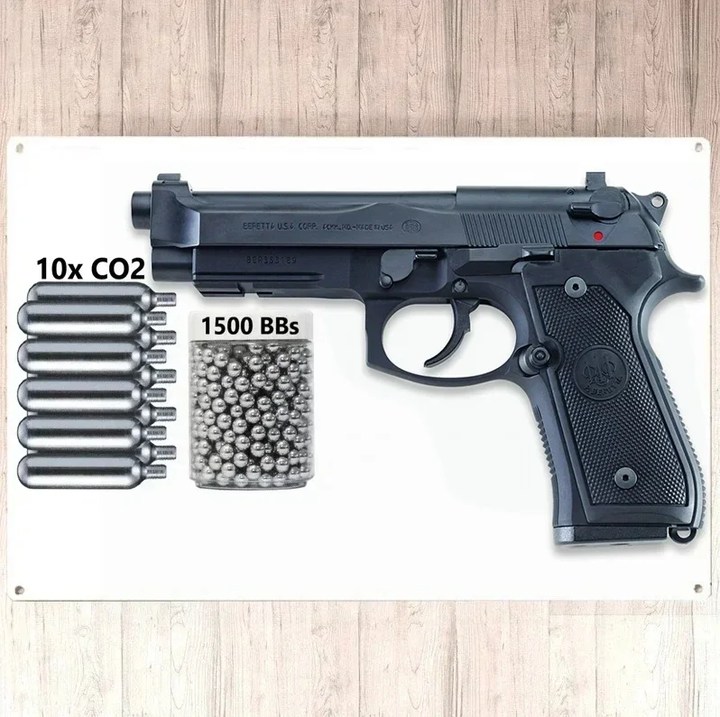 M9 Pistol Militarytoday-Full-Auto Blowback.177 Co2 Bb Air Pistol Wall Decor-310 Fps Fashion Accessories Pendant（Metal Wall Si