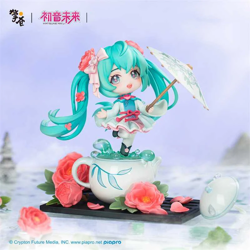 Genuine Hatsune Miku Flower Weaving Rain Run Q Edition Anime Action Figure Model Toys Gift for Birthday