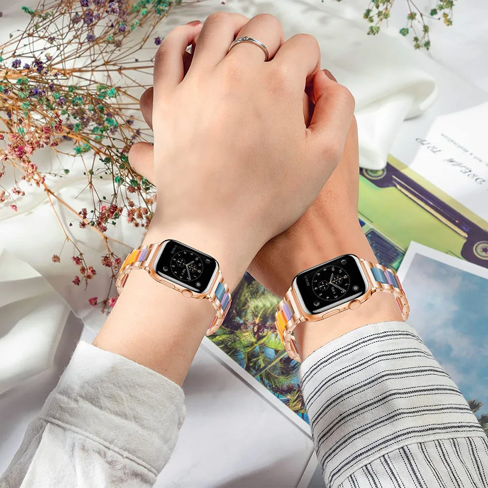 Luxury Metal+Resin Strap for Apple Watch Ultra 10 9 8 7 49mm 46mm 45mm 44mm 42mm 41mm 40mm 38mm Stainless Steel iWatch 6 5 4 SE
