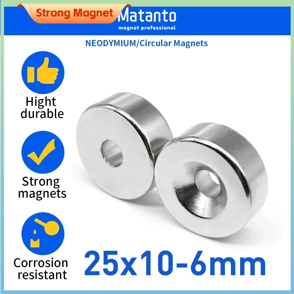 

1/2/5/10/15PCS 25x10-6mm Disc Countersunk Neodymium Magnet 25*10 mm Hole 6mm 25X10-6mm N35 Round Permanent Magnet 25*10-6