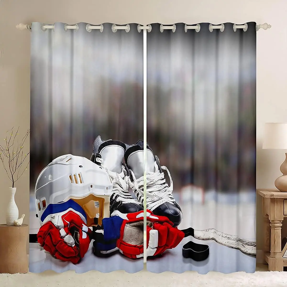 

Ice Hockey Curtain for Living Room,Pucks Sports Ball Games Blackout Curtain 2 Panel,Winter Extreme Sport Theme Curtains & Drapes